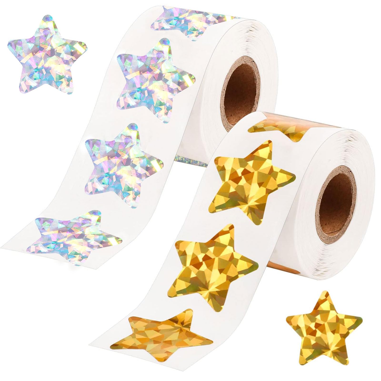 ERBO 1000 pegatinas de estrella, estrellas doradas, pegatinas con purpurina para recompensas infantiles en la escuela, aula, estrellas para decoración de fiestas, (oro y plata)