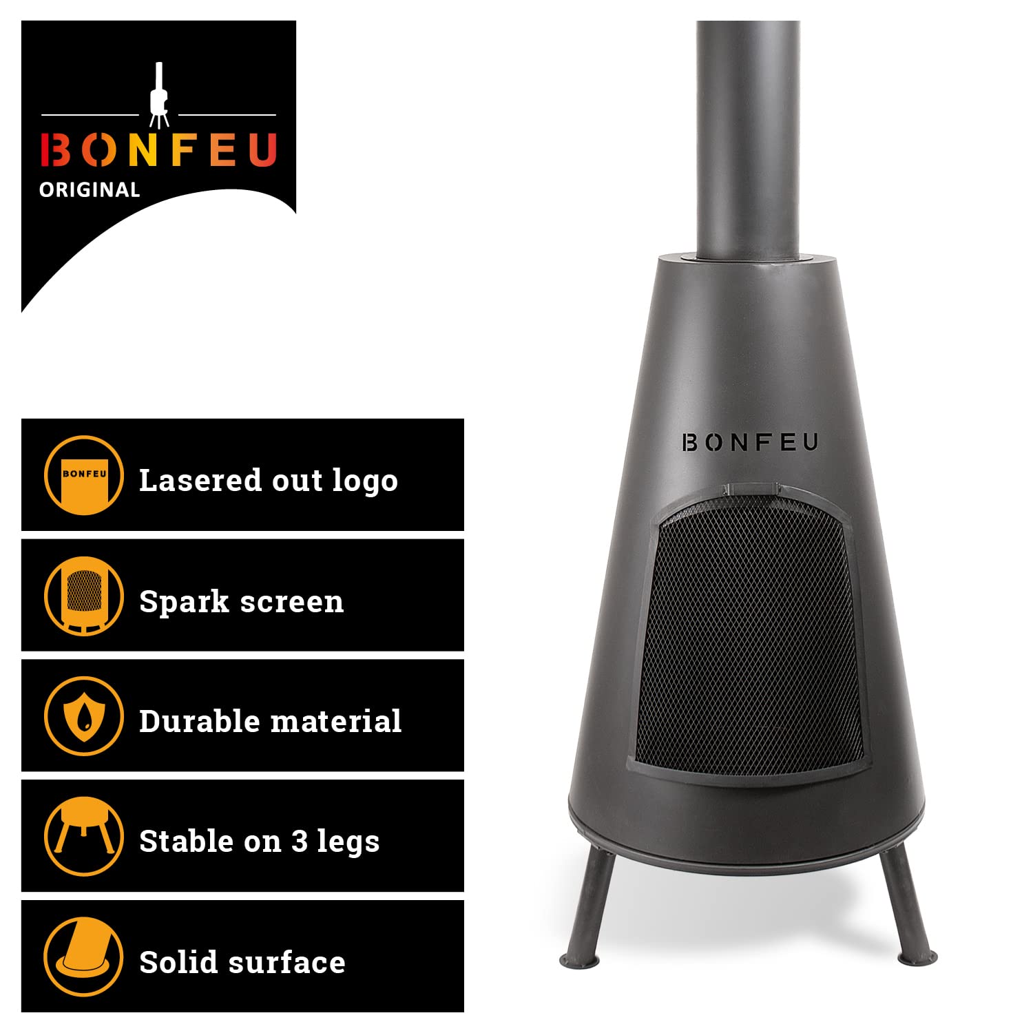BonFeu BonPyra Negro - Brasero Exterior - Acero - Jardineria - Brasero - Jardin - Estufa Exterior - Chimeneas Exterior Chimenea de Jardín Multifuncional - 50x50x166 cm