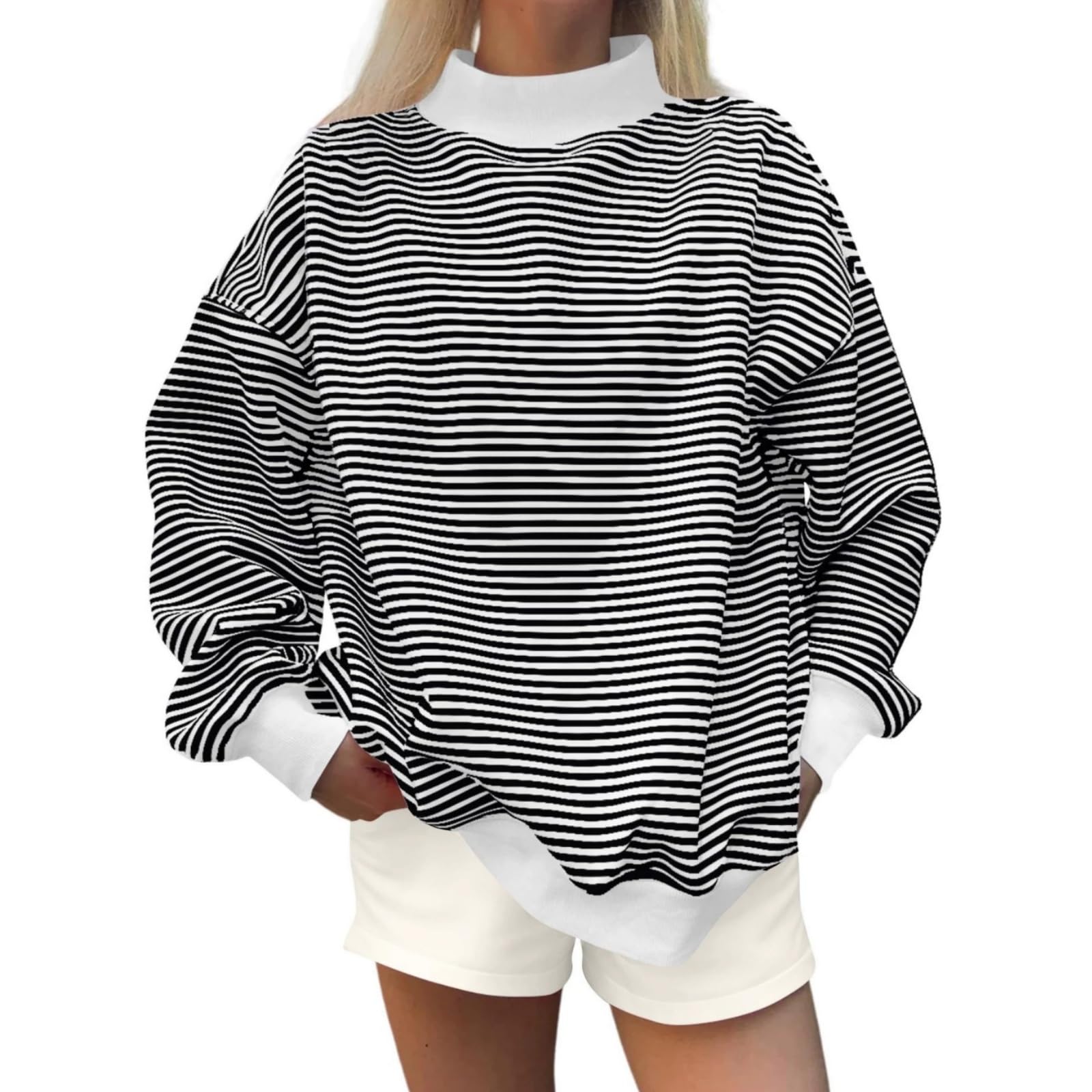 Sudaderas Para Mujer Top A Rayas Otoño Casual Ajuste Holgado Jerséis