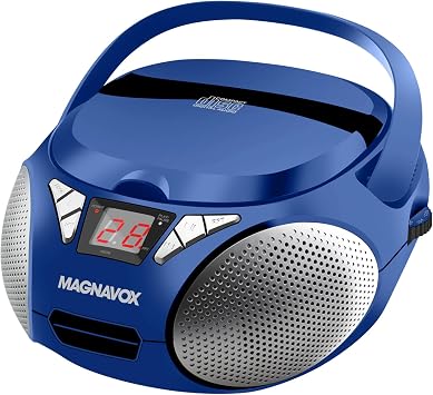 Magnavox Portable Top Loading CD Boombox with AM/FM Stereo Radio | CD-R/CD-RW Compatible | LED Display | AUX Port Supported | Programmable CD Player | Blue