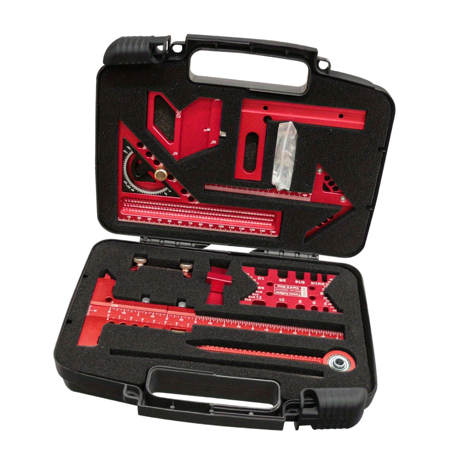 Set di Righelli per La Lavorazione Del Legno, Calibro Multiuso, Strumento di Misurazione Portatile per La Casa, Ideale per Appassionati di Ingegne, 9 Pezzi