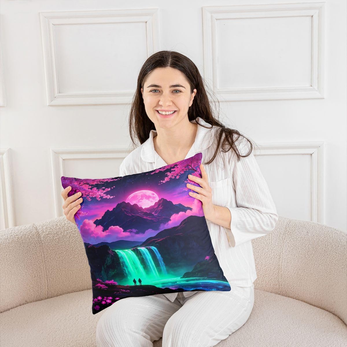 Feelyou Japanese Anime Throw Pillow Covers Set of 2 Japan Square Cushion Covers Nature Landscape Pillow Case Cushion Case for Couch Sofa Bedroom Decor 22 x 22-Inch image 4