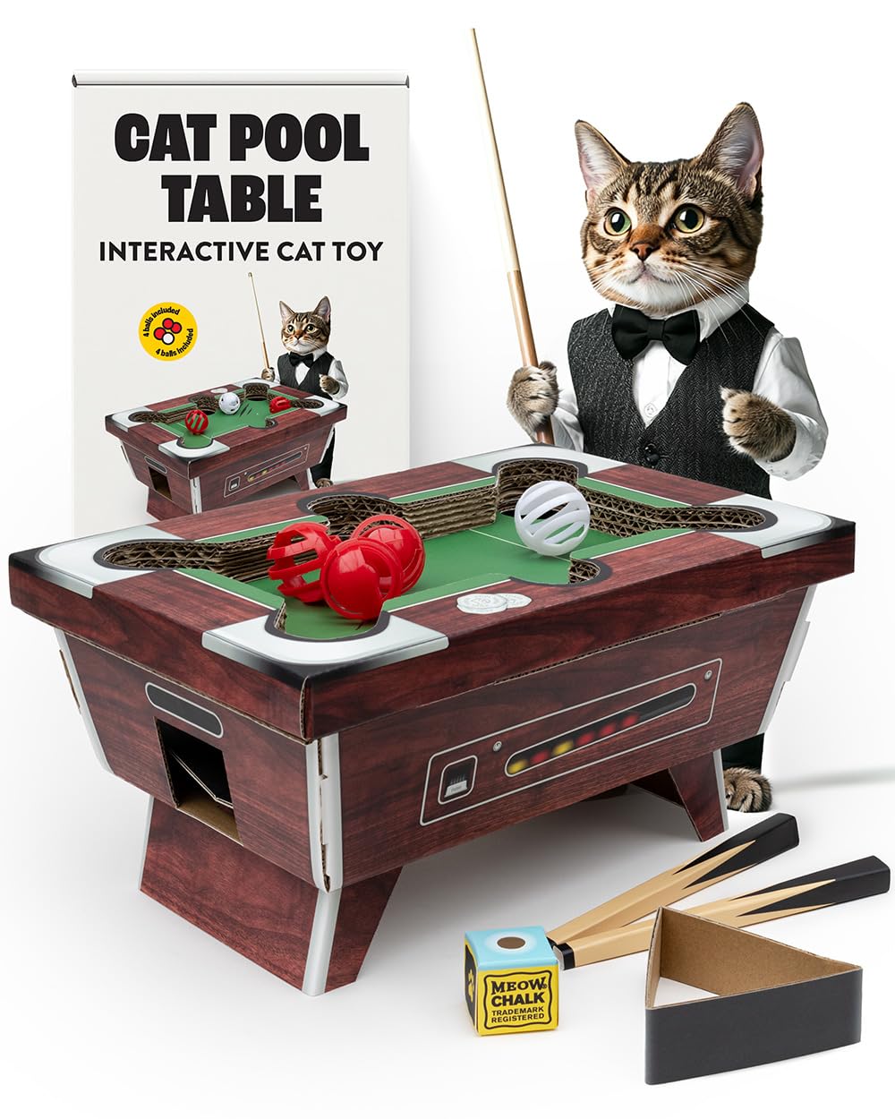 Suck UK - Jouet interactif pour chat | Jouets pour chats d'intérieur et chatons | Grattoir en carton | Griffoir avec balle pour jouer et enrichir | Empêche les chats de gratter les meubles – Table de