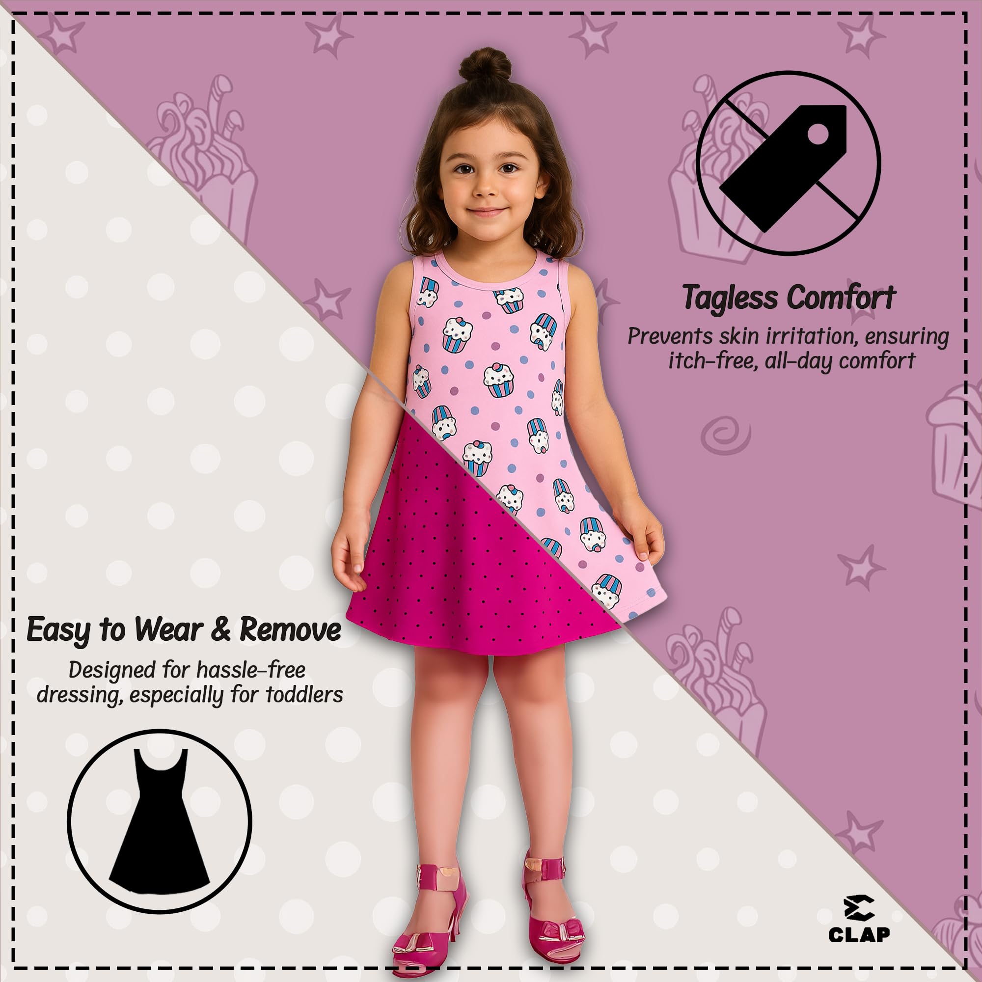 CLAP Baby Girl Midi Dress (Pack Of 4), Multicolor, A-Line, 18-24 Months 1
