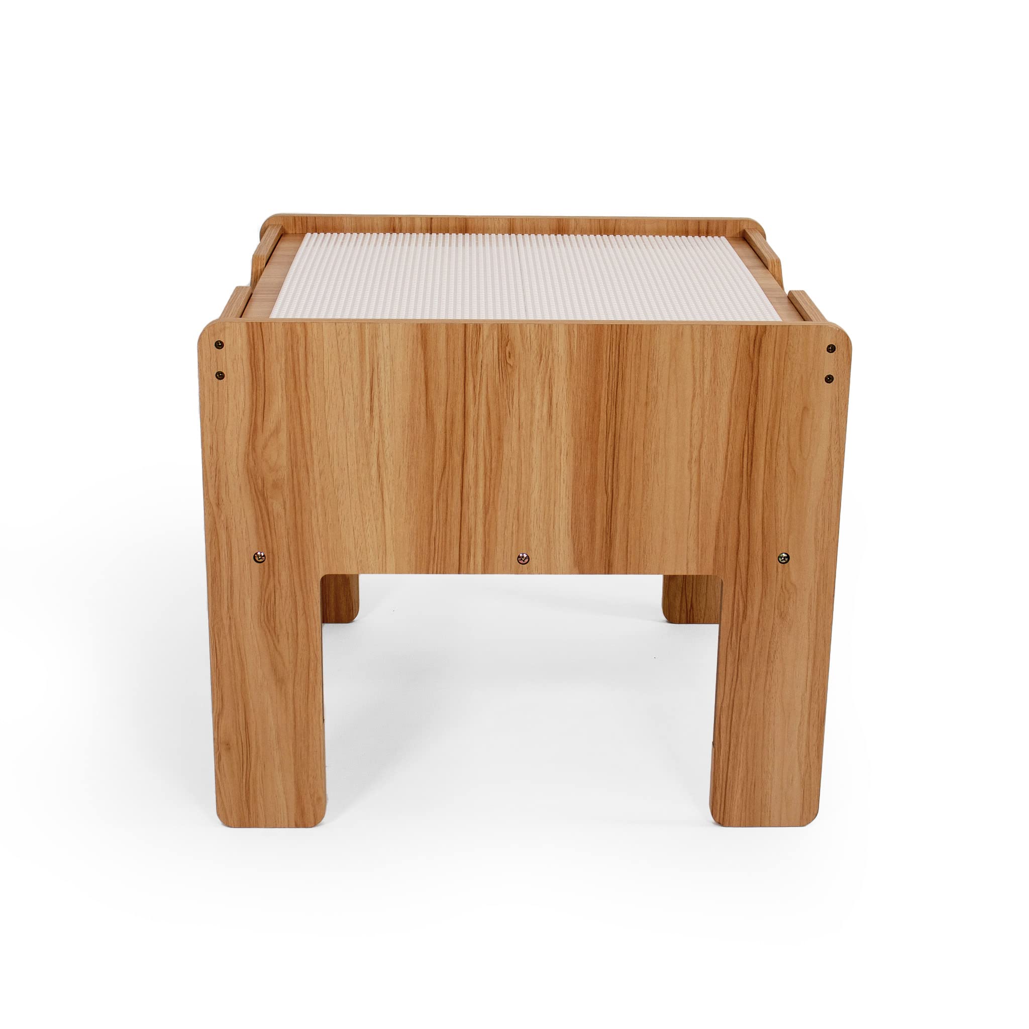 Humble Crew Journey Basteltisch aus Holz für Kinder – mit 4 Aufbewahrungsboxen, kompatibel mit Bauklötzen, Weiß/Naturholz