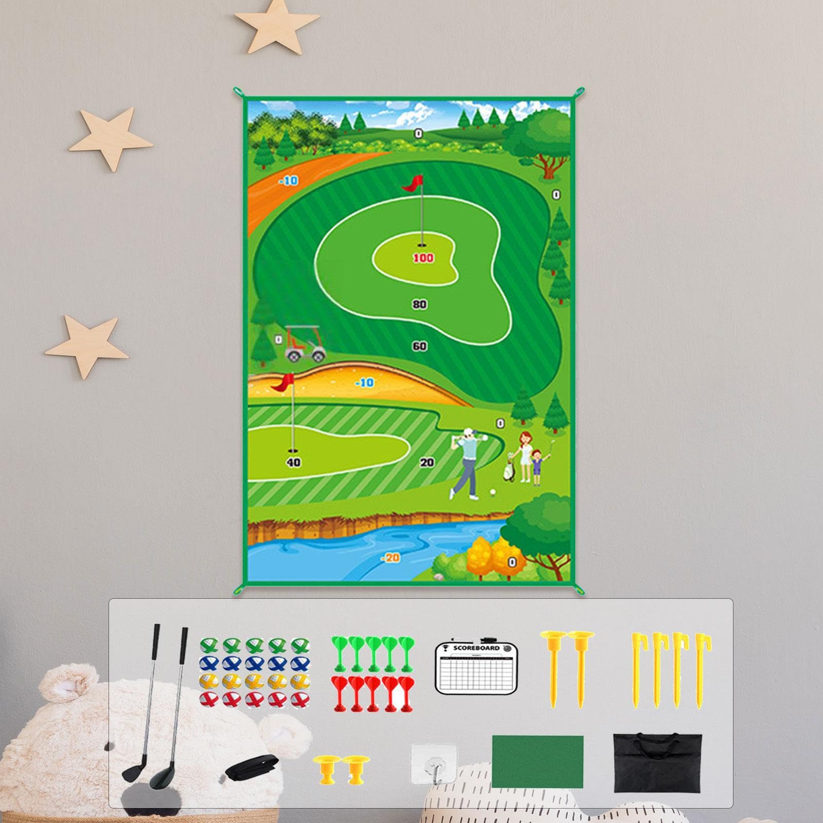 Golfspielmatten Set für Erwachsene Und Kinder, Tragbares Golfzubehör Und Bälle, Golfschwungtrainer, für Zuhause Und Büro, Stil A