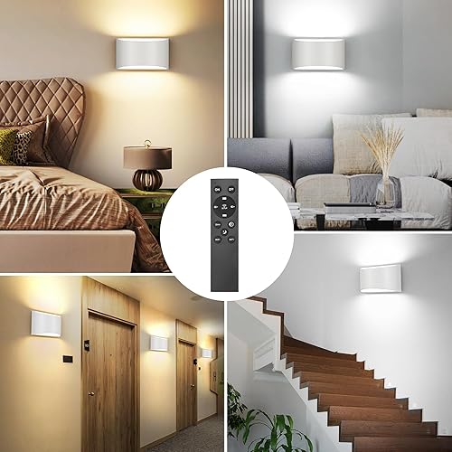 Miniatura 7 de TRLIFE Modernas lámparas de pared LED, luz regulable con control remoto y temperatura de color ajustable 3000K6000K, aluminio 12W, cableada 120V AC,