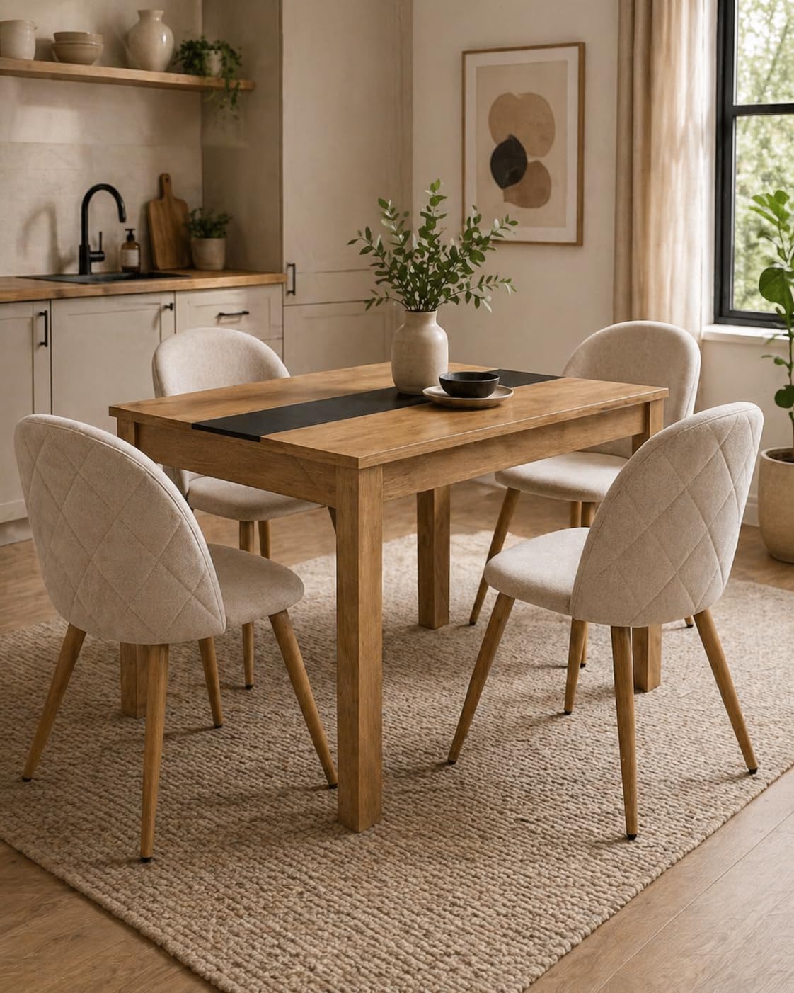 Lot de 4 chaises de Salle à Manger Beige Chaise Salle a Manger Lot de 4 Chaise scandinave chaises Salle Manger Chaise Cuisine lot 4 Fauteuil Salle a Manger Pieds métal Aspect chêne
