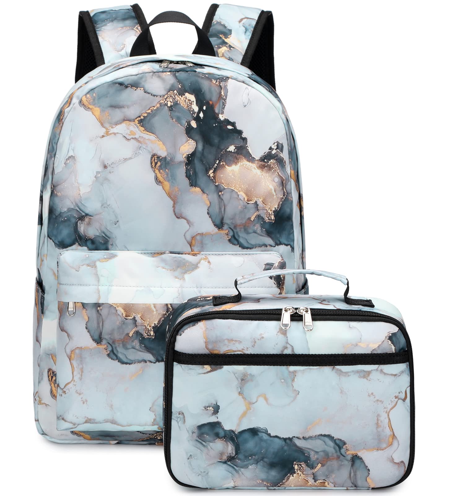 JIANYA Backpack for Girls, Marble Girls Backpack with Lunch Box Kids School Bag Travel Back Packs