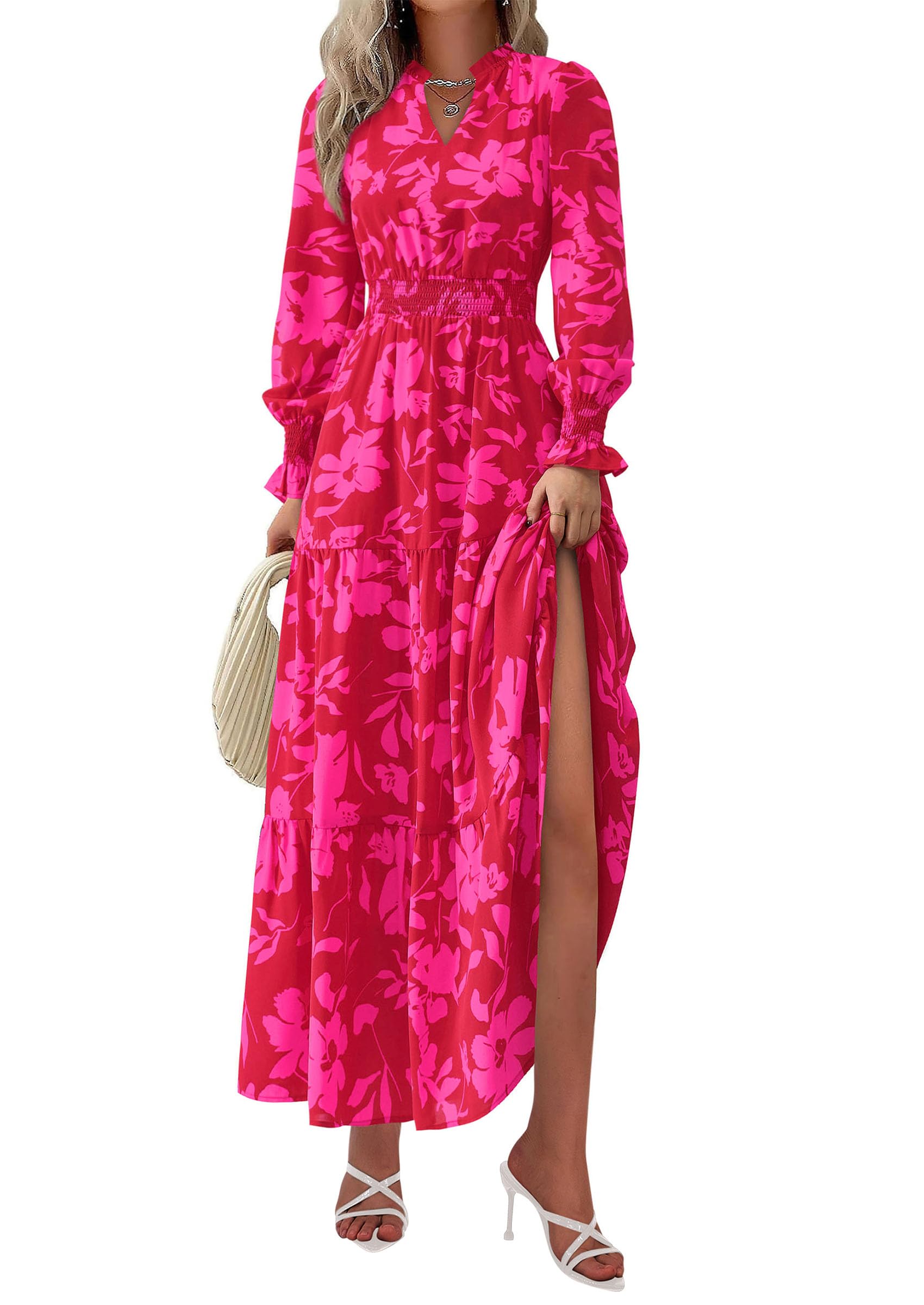 Photo 1 of [SHORT SLEEVE NOT LONG SLEEVE SIMILAR ITEM!!!!!!!!!] PRETTYGARDEN Women's Floral Maxi Dress 2026 Fall Long Sleeve V Neck A Line Long Flowy Spring Party Boho Dresses (Red Big Floral,Large)