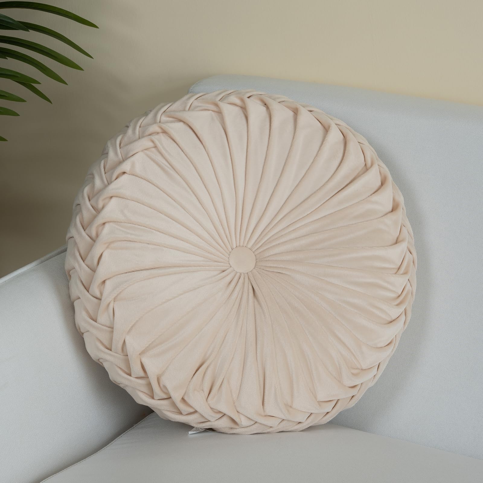 Gowkou Round Throw Pillow 15.7inch Soft Round Floor Pillow Handmade Pleats Round Pillow Cushion for Couch Velvet Decorative Throw Pillow for Sofa Bed Living Room