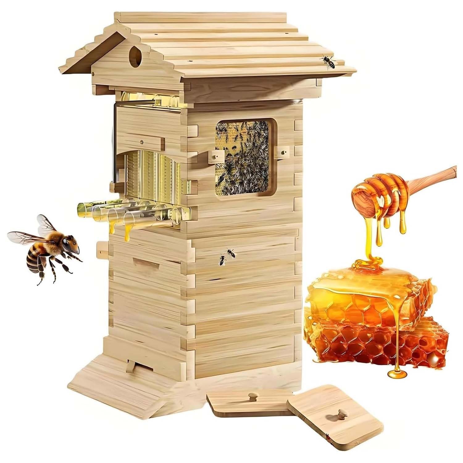 Selbstfließendes Bienenstock-Starter-Kit, komplettes Imkereizubehör für Anfänger mit einfacher Montage, vereinfachen Sie die Honigextraktion für Imker im Hinterhof