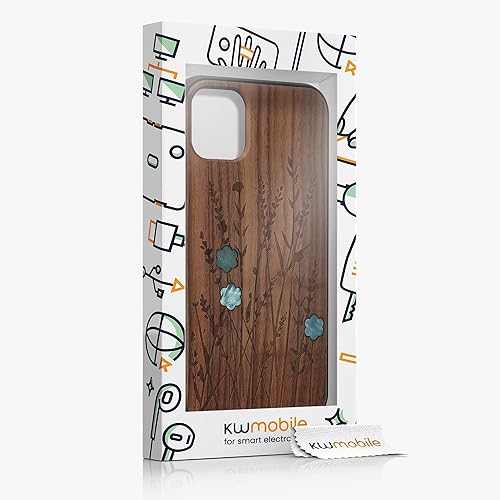 Miniatura 7 de kwmobile Funda de madera compatible con Apple iPhone 11, diseño de flores silvestres, color marrón oscuro