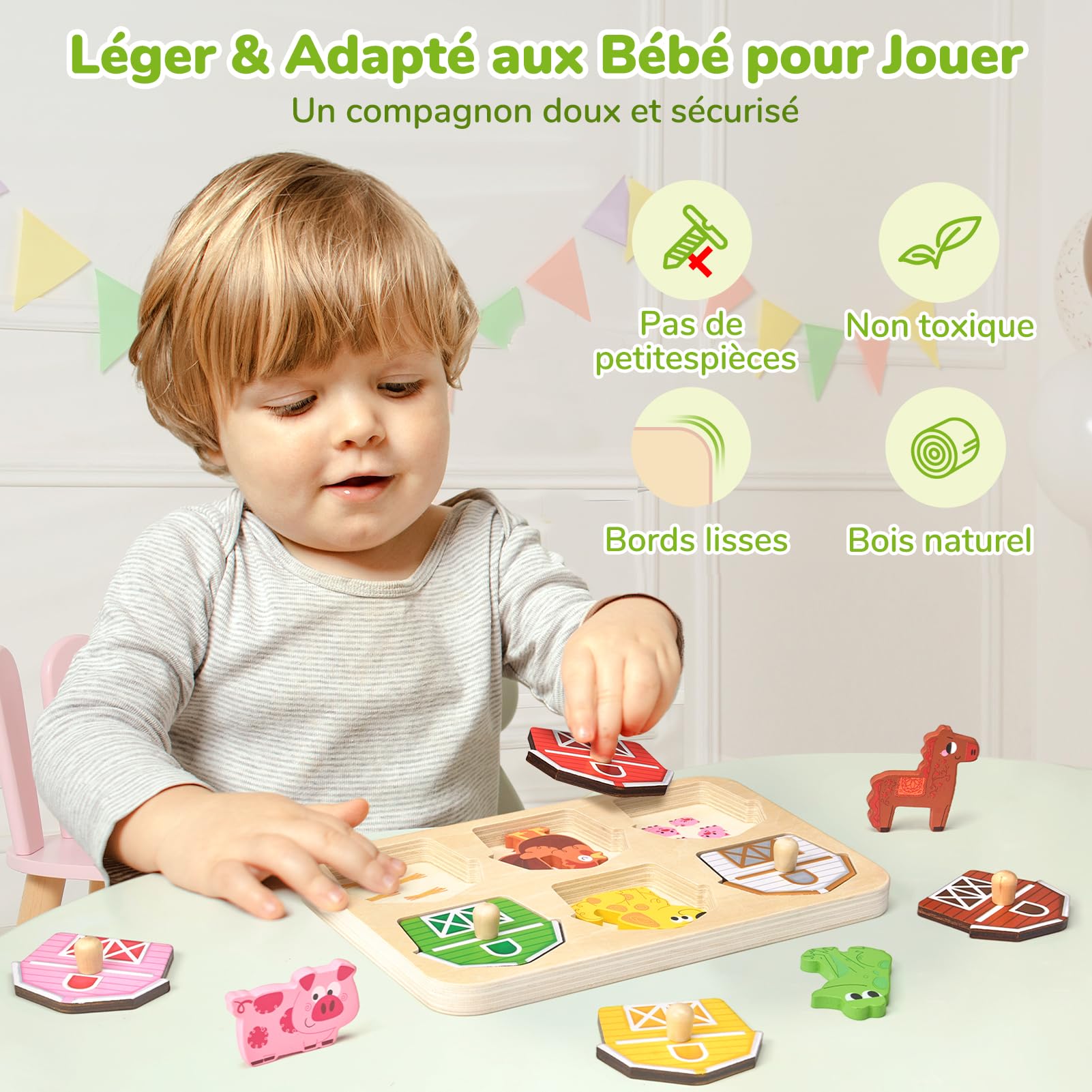 JoyCat Puzzle en Bois Animaux de la Ferme Montessori 1 2 3 Ans Jouet Educatif Enfant