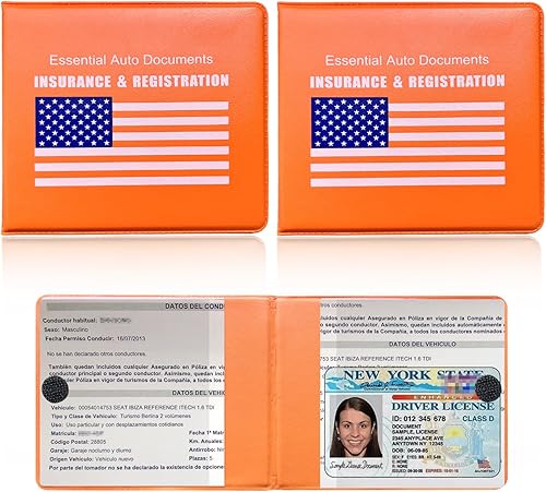 Ziciner Soporte para seguro de registro de automóvil, paquete de 2 organizadores esenciales para documentos de tarjetas de automóvil con cierre de
