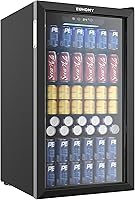EUHOMY 130-Can Beverage Refrigerator Mini Fridge, Glass Door Cooler for Soda Beer Wine, Adjustable Shelves, Home Office Bar, Black