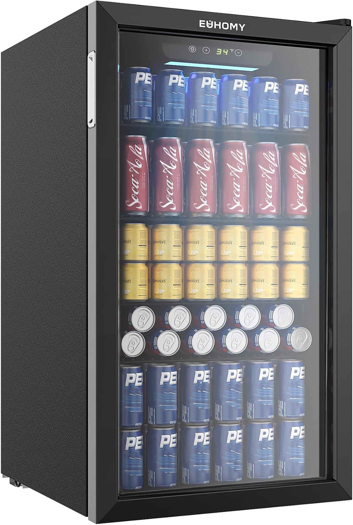 Beverage Refrigerator Cooler, 125 Can Mini Fridge with Glass Door for Soda Beer or Wine, Beverage Cooler for Home, Office, Bar with Adjustable Removable Shelves, Black