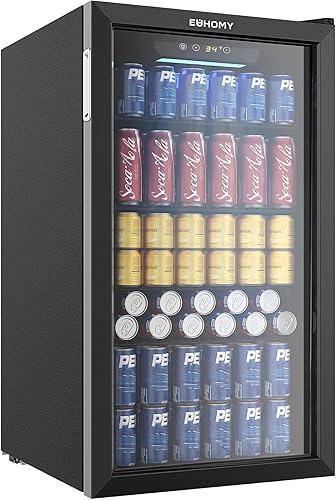 EUHOMY Refrigerador de bebidas, mini refrigerador para 130 latas con puerta de vidrio para refrescos, cerveza o vino, enfriador de bebidas para el