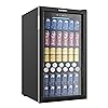 EUHOMY Beverage Refrigerator Cooler, 130 Can Mini Fridge with Glass Door for Soda Beer or Wine, Beverage Cooler for Home, Office, Bar with Adjustable Removable Shelves, Black