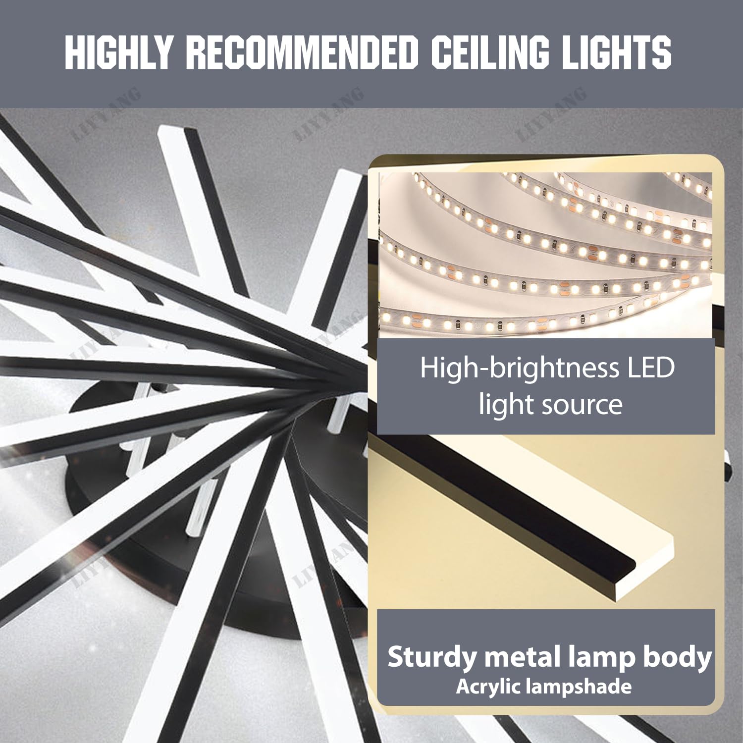 Dimmbare LED Deckenleuchte Moderne Deckenbeleuchtung mit Fernbedienung Deckenlampe Große Wohnzimmer Decke Licht Kreative Rundleuchte für Schlafzimmer Esszimmer Büro Küche (Schwarz, 9 Köpfe)