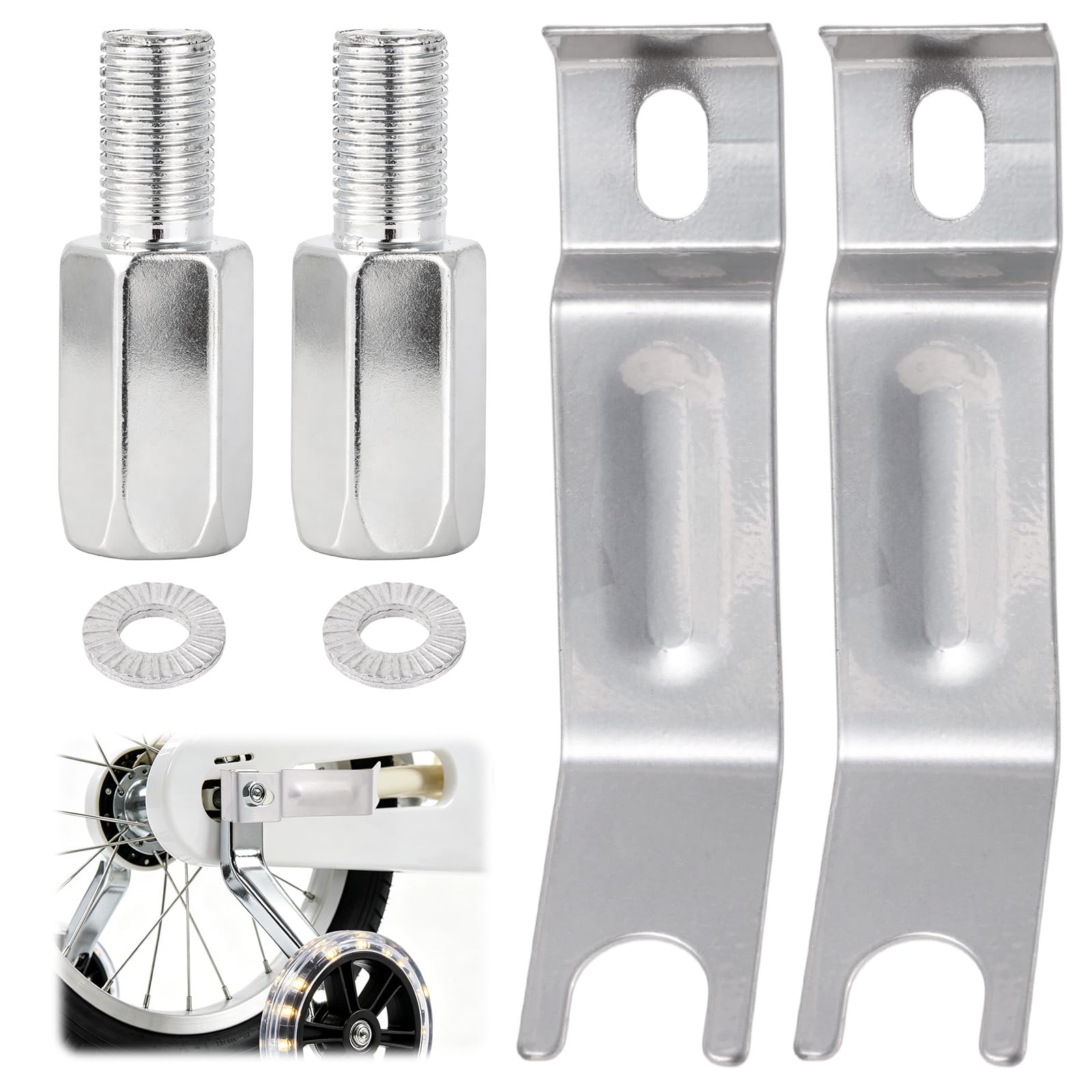 Fukaisu 2pcs Bicycle Axle Extenders Kit, Bike Axle Bolt Extenders for Training Wheels with Screws & Washers for Most Stabilisers 30.48-50.8cm/12-20in Wheel Diameters