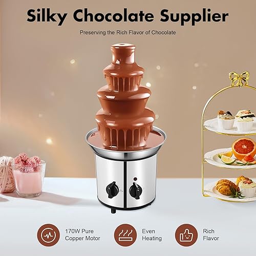 Miniatura 6 de Fuente de chocolate eléctrica de 4 niveles, 32 onzas de chocolate de acero inoxidable 304 Pro fuente de 2 libras de capacidad, fuente de fondue de
