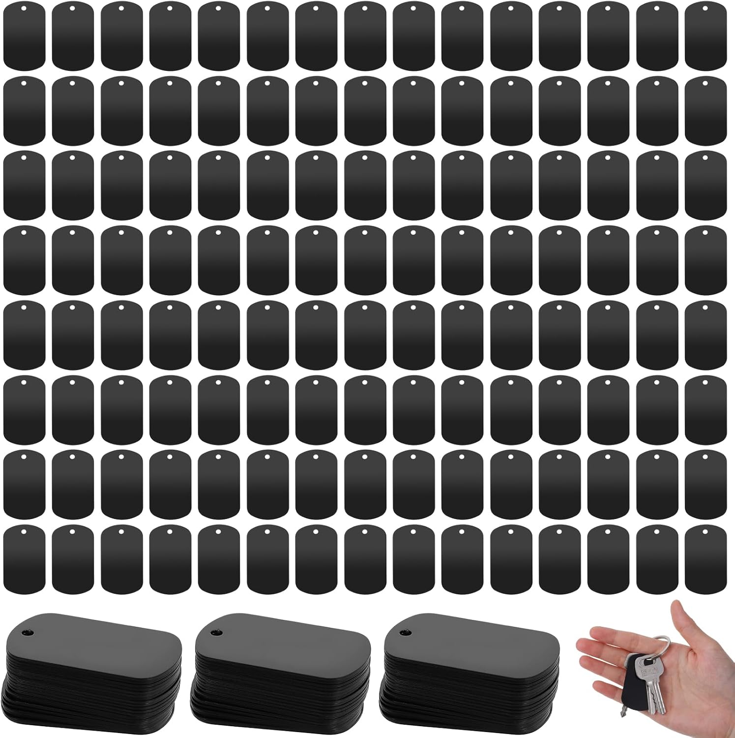 100 Pcs Black Dog Tags Bulk, Anodized Aluminum Blank Dog Tags for Engraving, Laser Engraving Blanks for Stamping, Keychain Blanks for DIY Crafts and Pet ID