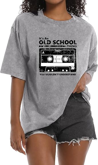 80s Vintage Shirts for Women Music Cassette Tape Old School Shirt 90s Retro Tshirt Graphic Oversized Acid Wash Tee
