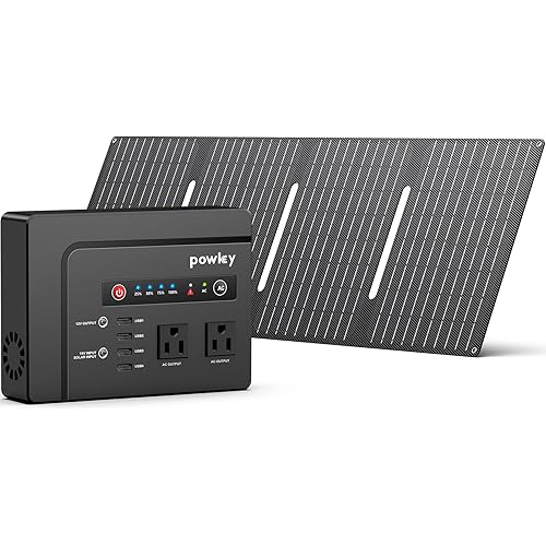 Powkey Solar Powered Generator,200W Portable Solar Generator Power Station with Solar Panels 40W,146Wh Generator Power Bank with 2 AC Outlet 110V Pure Sine Wave for Outdoor Camping Emergency Home