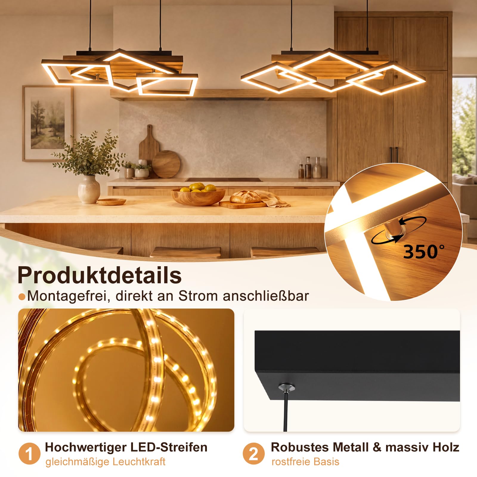 GBLY Pendelleuchte Esstisch Hängelampe Holz Esszimmerlampe Moderne Dimmbar