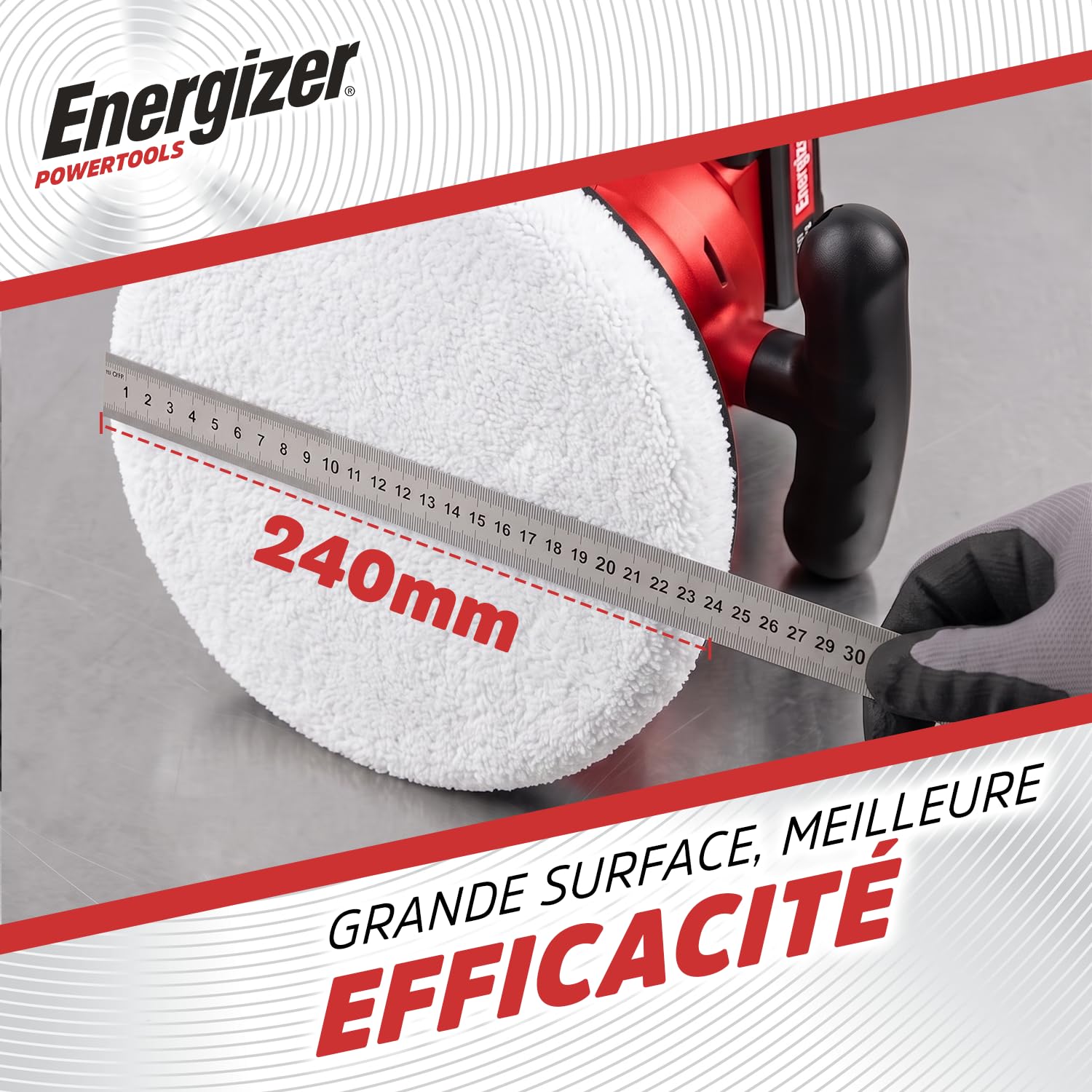 Energizer Lucidatrice per auto orbitale senza fili 20 V, 6 velocità 2000-6000 OPM, piatto 125 mm, lucidatrice per carrozzeria moto barca, batteria 2,0 Ah e caricabatterie inclusi, rosso