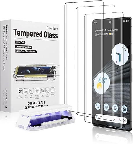 Protector de pantalla para Google Pixel 7 Pro, protector de pantalla de vidrio templado curvado 3D, compatible con desbloqueo de huellas dactilares,