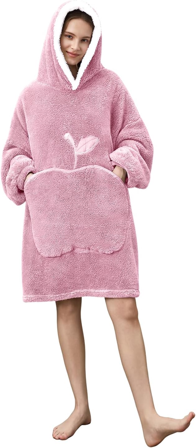 Wearable Blanket Hoodie for Women - Oversized Hooded Blanket for Adults Fluffy Plush Blanket Sweatshirt Warm Cozy Christmas Birthday Gifts for Mom Pink - Image 9