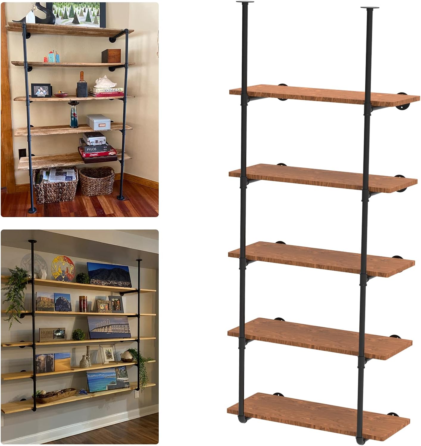 Qualward Industrial Wall Mount Iron Pipe Shelving (5 Tier, Planks no