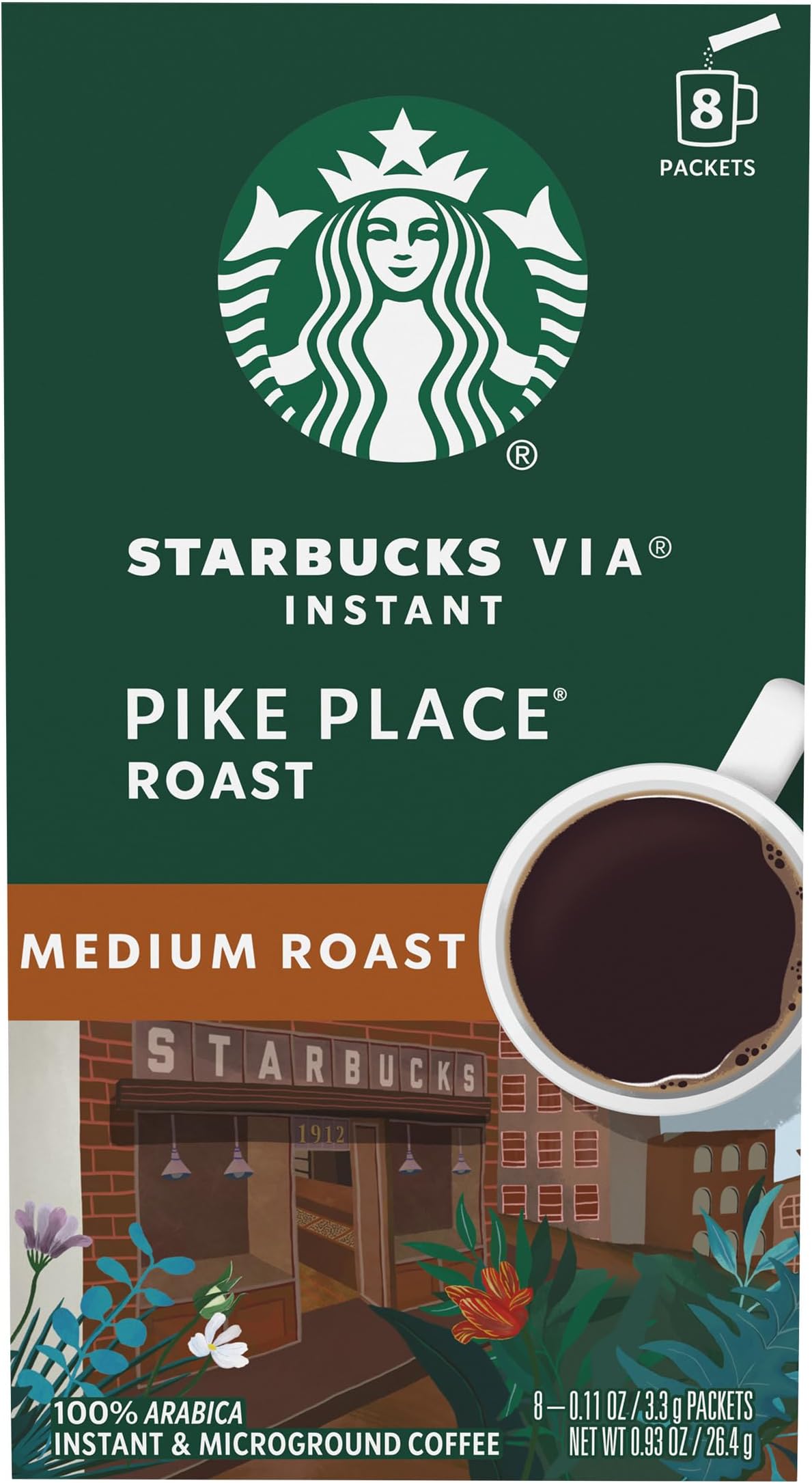 VIA Instant Coffee Medium Roast Packets — Pike Place Roast — 1 box (8 packets)