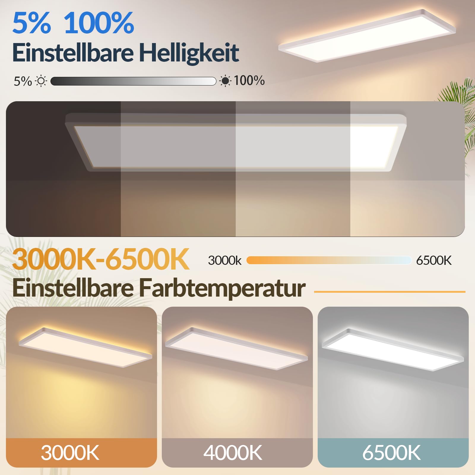 CBJKTX Lampa sufitowa LED z pilotem zdalnego sterowania 58 x 20 cm, panel