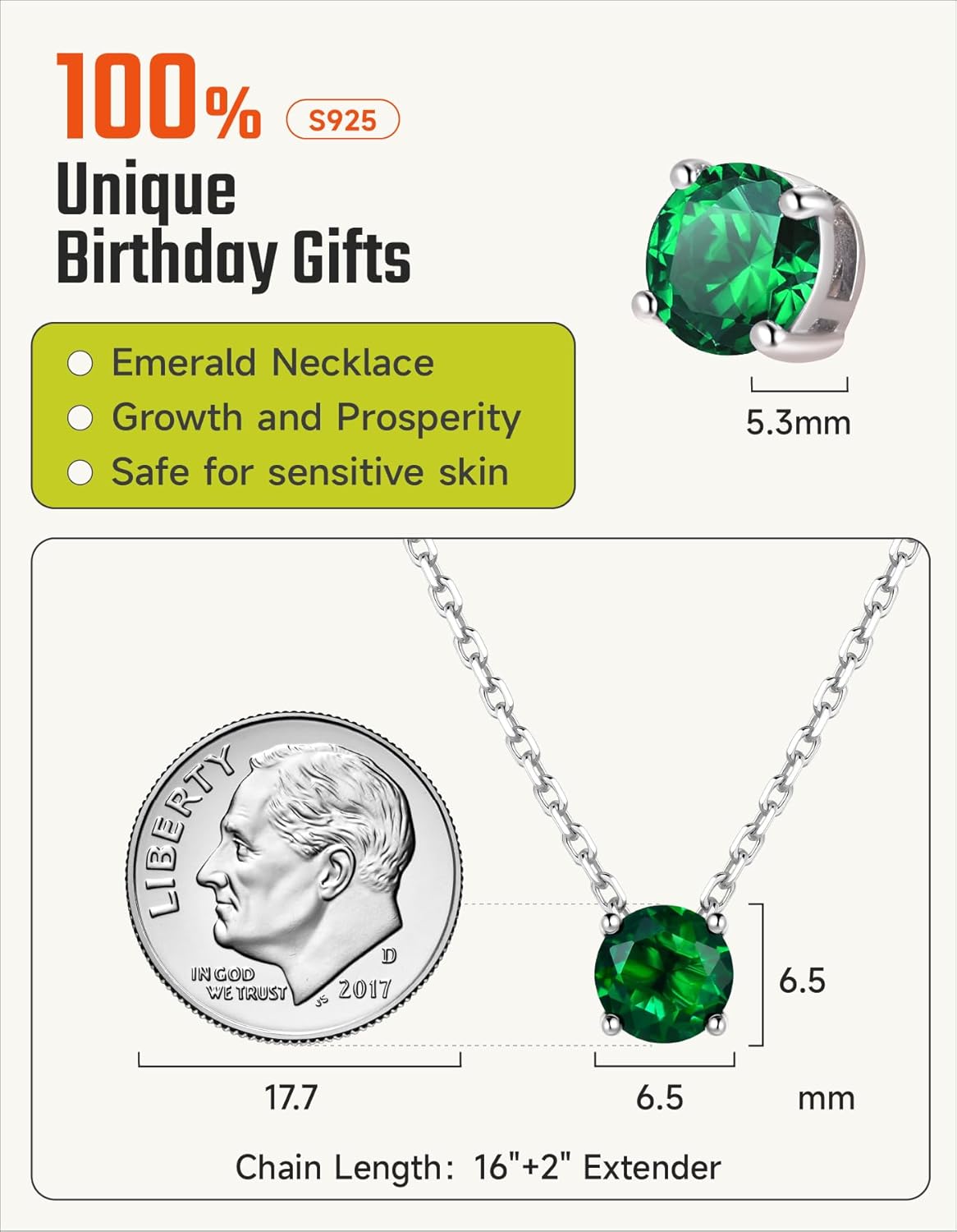 14K Gold Plated Crystal Solitaire 1.0 Carat(6.5mm) Birthstone Pendant Cubic Zirconia Necklace, Dainty Sterling Silver Necklace for Women, Birthday Mother's Day Gifts - Image 3