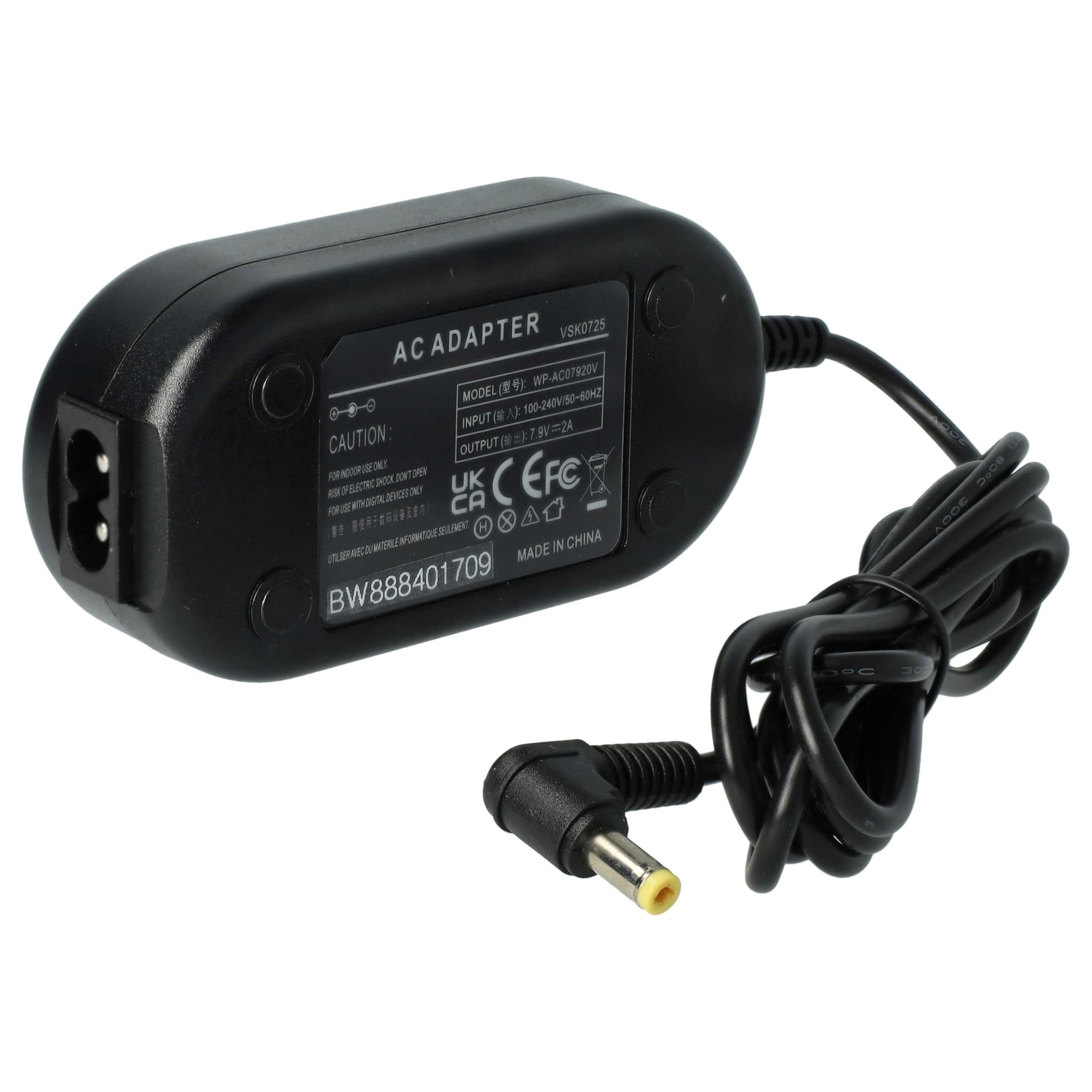 vhbw Zasilacz kompatybilny z Panasonic NV-DS29 | NV-DS30, NV-DS28B, NV-DS29B aparat, aparat cyfrowy, kabel zasilający DSLR, 2 m