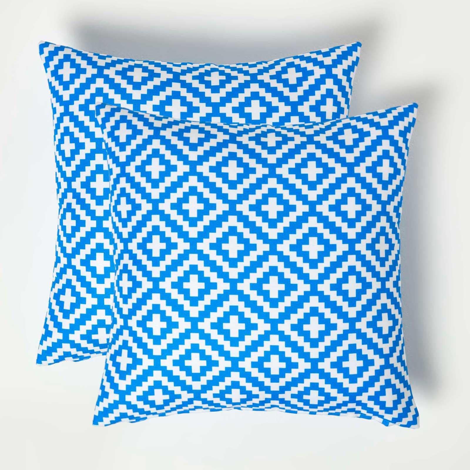 Homescapes Unisex Blue Luxury Waterproof Geometric Outdoor Cushion 45 X 45 Cm, Set Of 2 | Size: 45Cm X 45Cm