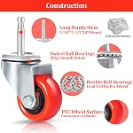Enyke 2 Inch Long Stem Casters 600 LBS with 5/16" x 1-1/2" (8 x 38mm) Stem, Wet Dry Vac Repalcement Casters Set of 4, 360 Degree Swivel Castor Wheels with Double Ball Bearing, Red