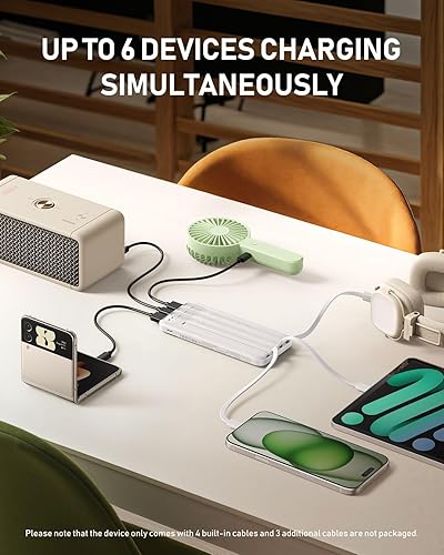 Miniatura 2 de charmast Cargador portátil con cables integrados, banco de energía delgado de 10000 mAh, puerto de entrada y salida USB C de 15 W, cargador externo