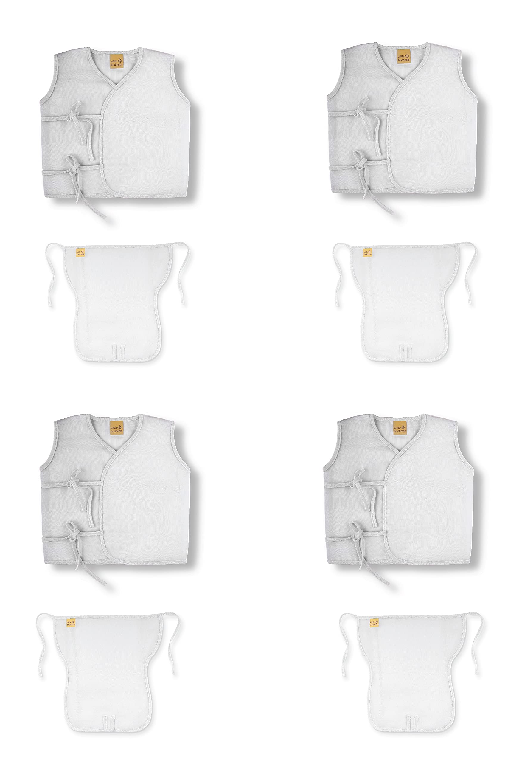 Baby Combo Pack Organic Double Muslin (0-3 Months, White) New born Gift Set 8pcs | Unisex Premium Super Soft | Summer Clothing Boys & Girls | 100% Cotton-picture-10