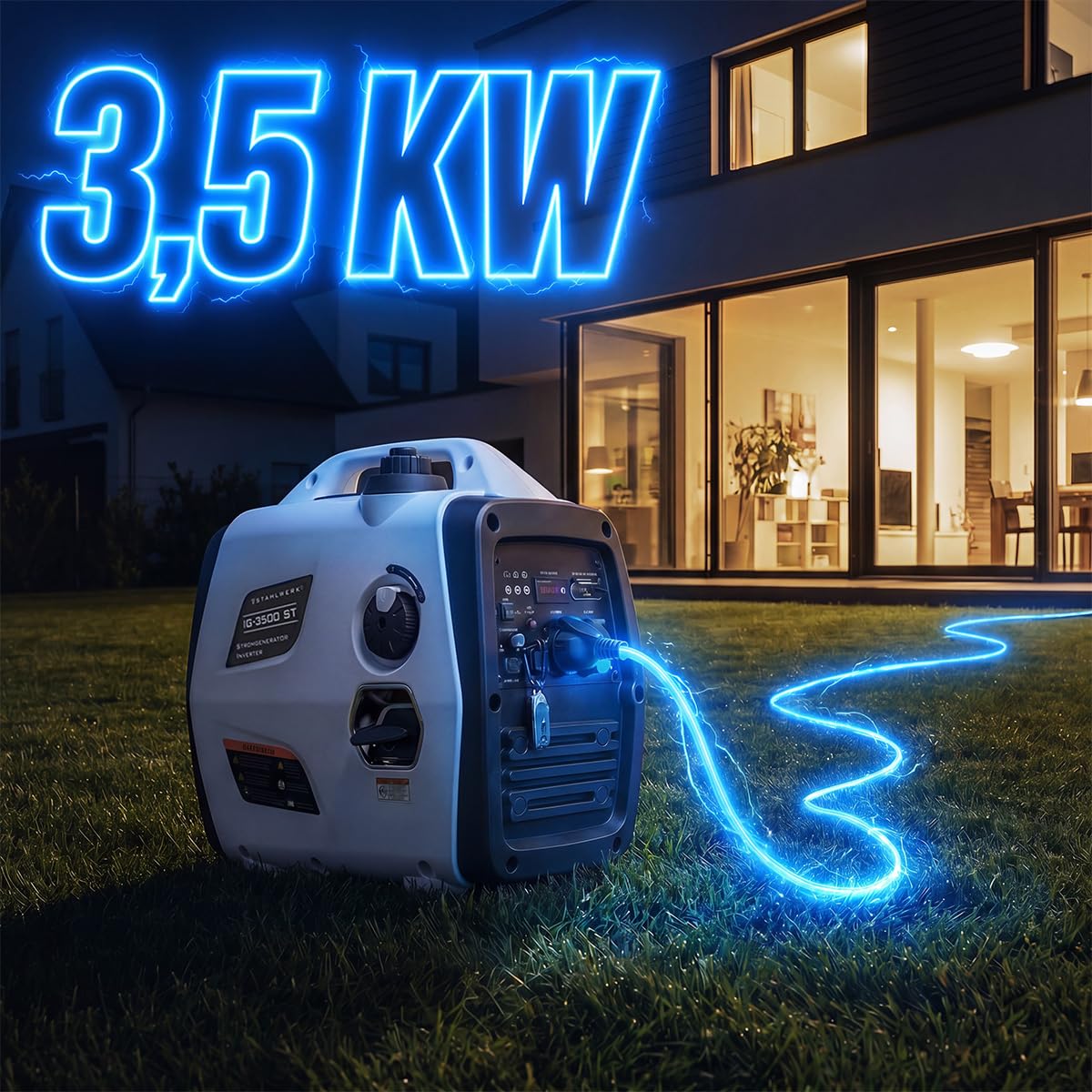 STAHLWERK Generador de gasolina IG-3500 ST de 3,5 kW / 4,76 PS, generador de corriente con inversor, generador eléctrico, grupo electrógeno de emergencia con mando a distancia y arranque eléctrico