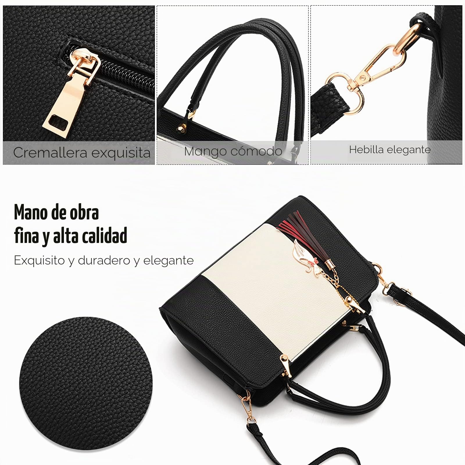 FANDARE Elegante Mujer Bolso Mano con Colgante Bolsos de Bandolera Impermeable PU Cuero para Viaje Trabajo Compras Crossbody Bag