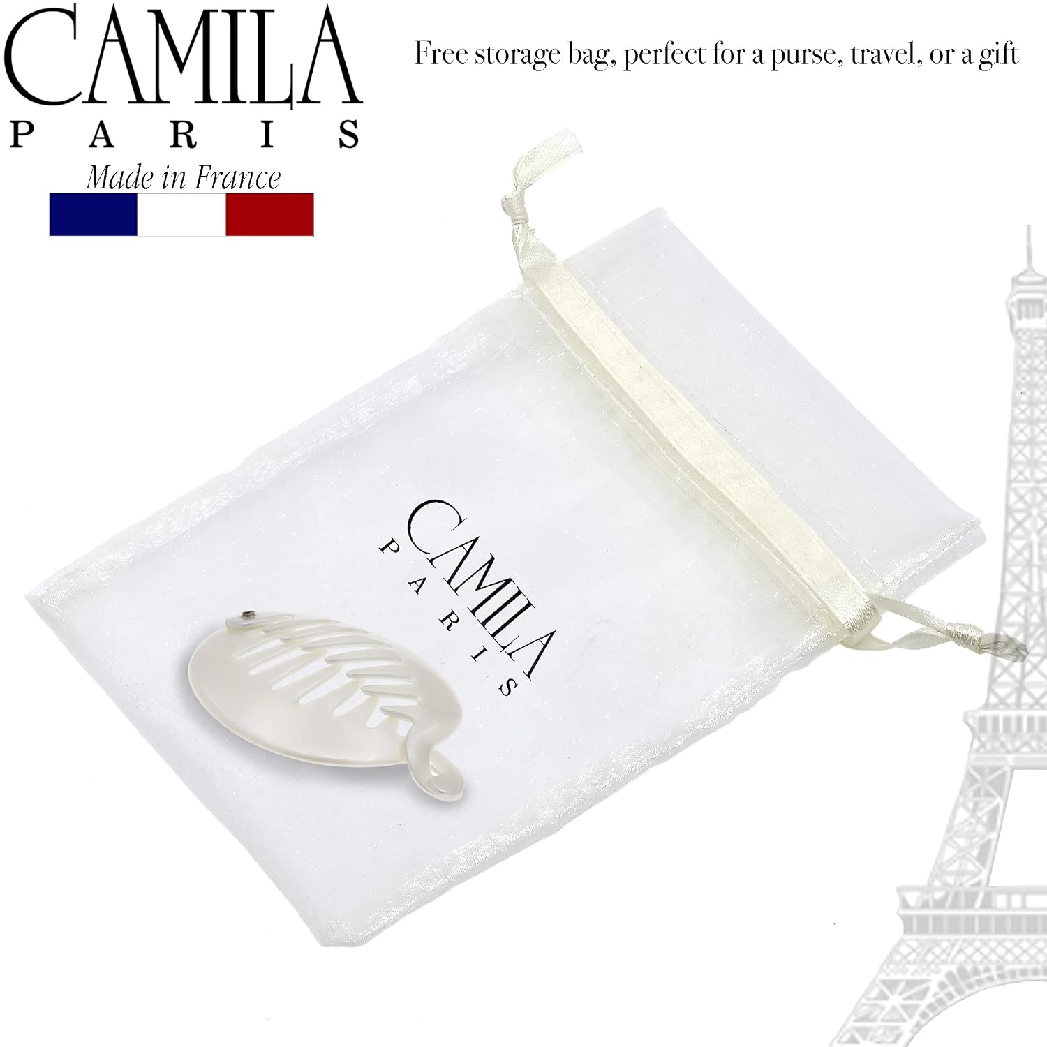 Camila Paris CP3015 3.255 inch French Banana Clip Hair Comb White Round Girls Ponytail Holder Interlocking Banana Combs For Volume Thick Hair. Fashion Styling Hair Accessories for Women Made in France image 5