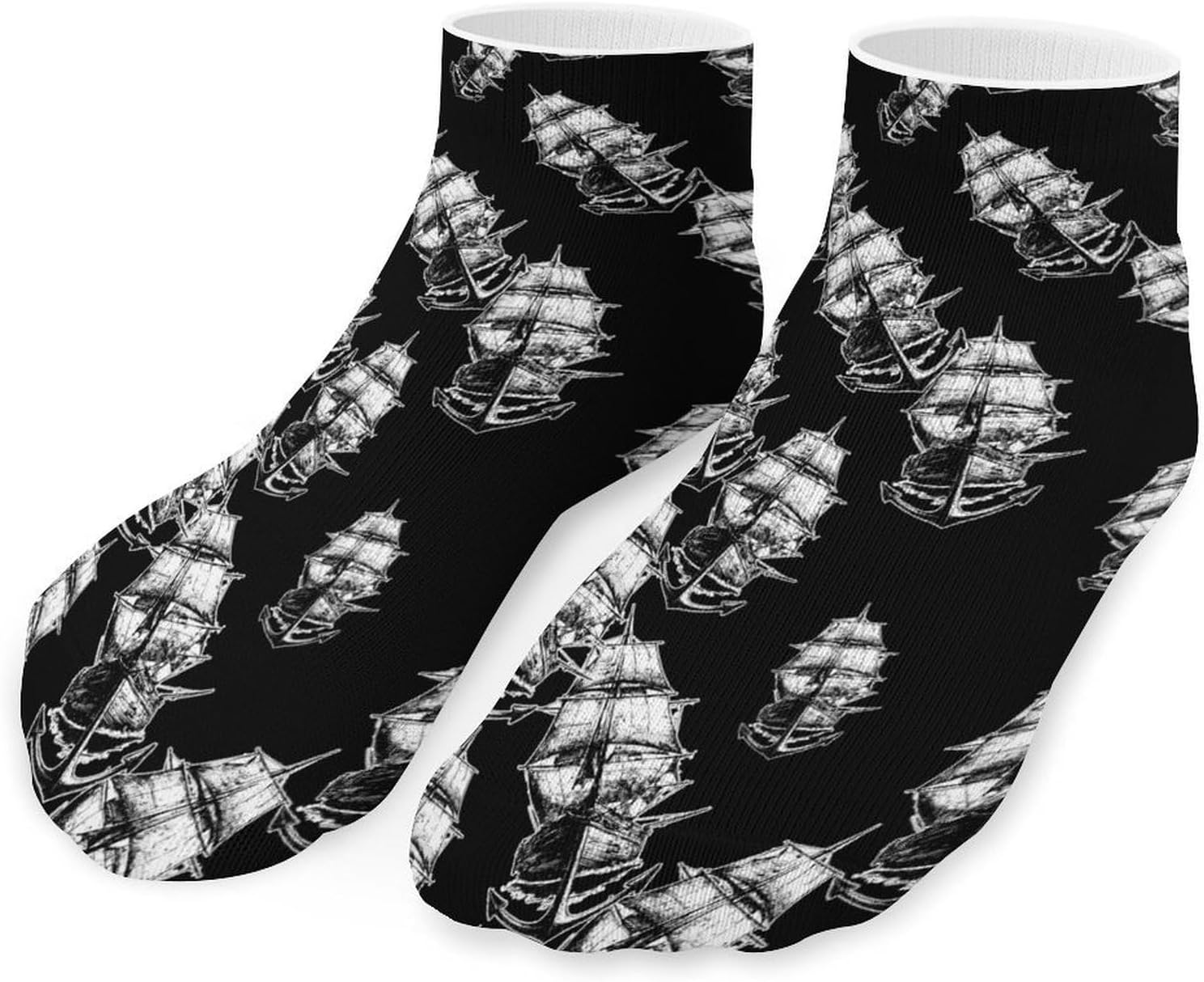 Anchors Sailing Ship Globetrotter No Show Ankle Socks Low Cut Non Slip Flat Boat Line 5 Pairs Set