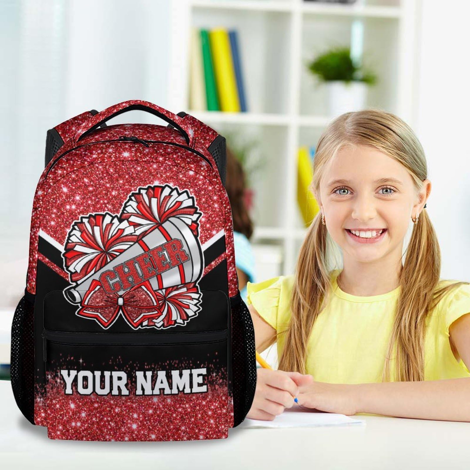Zaino personalizzato Cheer, 43 cm, zaino da cheerleader, regali per ragazze, borsa per libri per bambini elementari, Rosso, One Size, Zaino per bambini