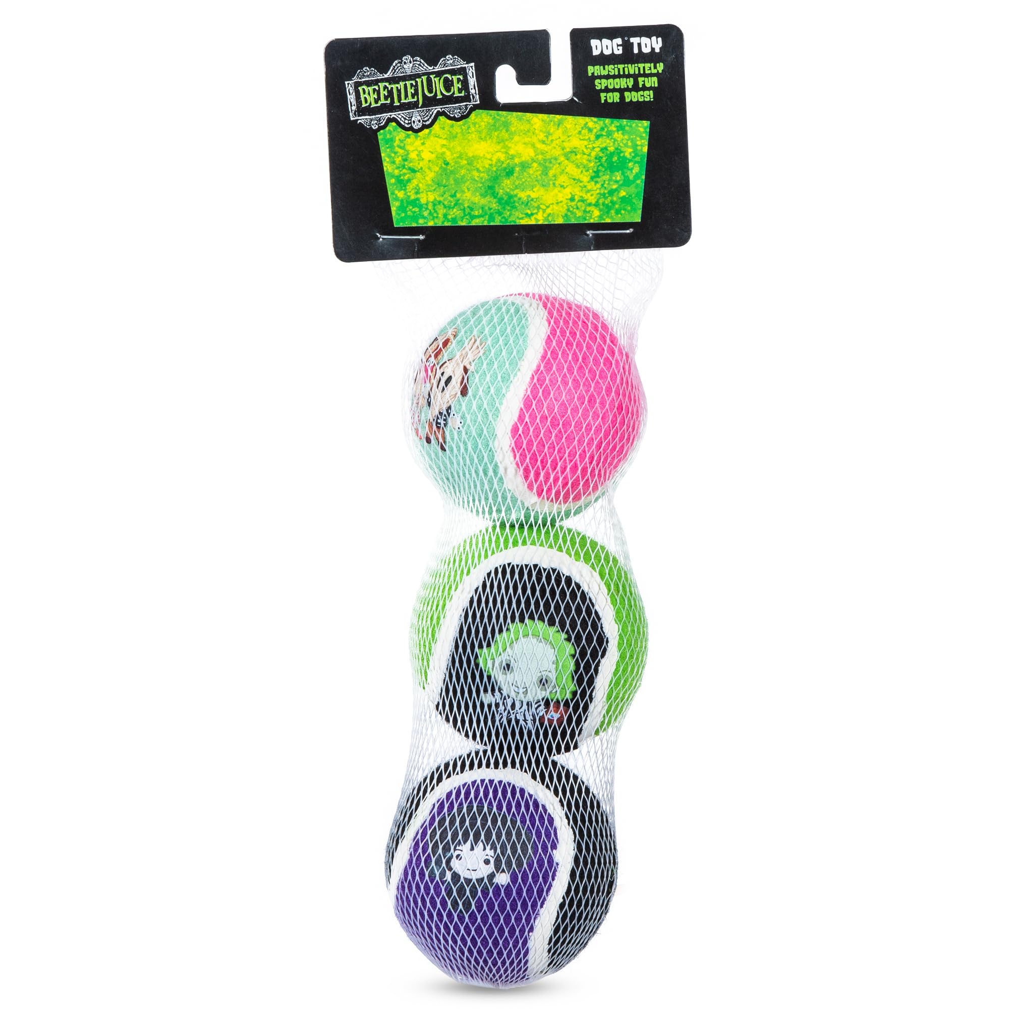 Beetlejuice Hundespielzeug – Tennisball-Set, 4 Stück – Lustiges Apportierspiel Für Halloween-Fans