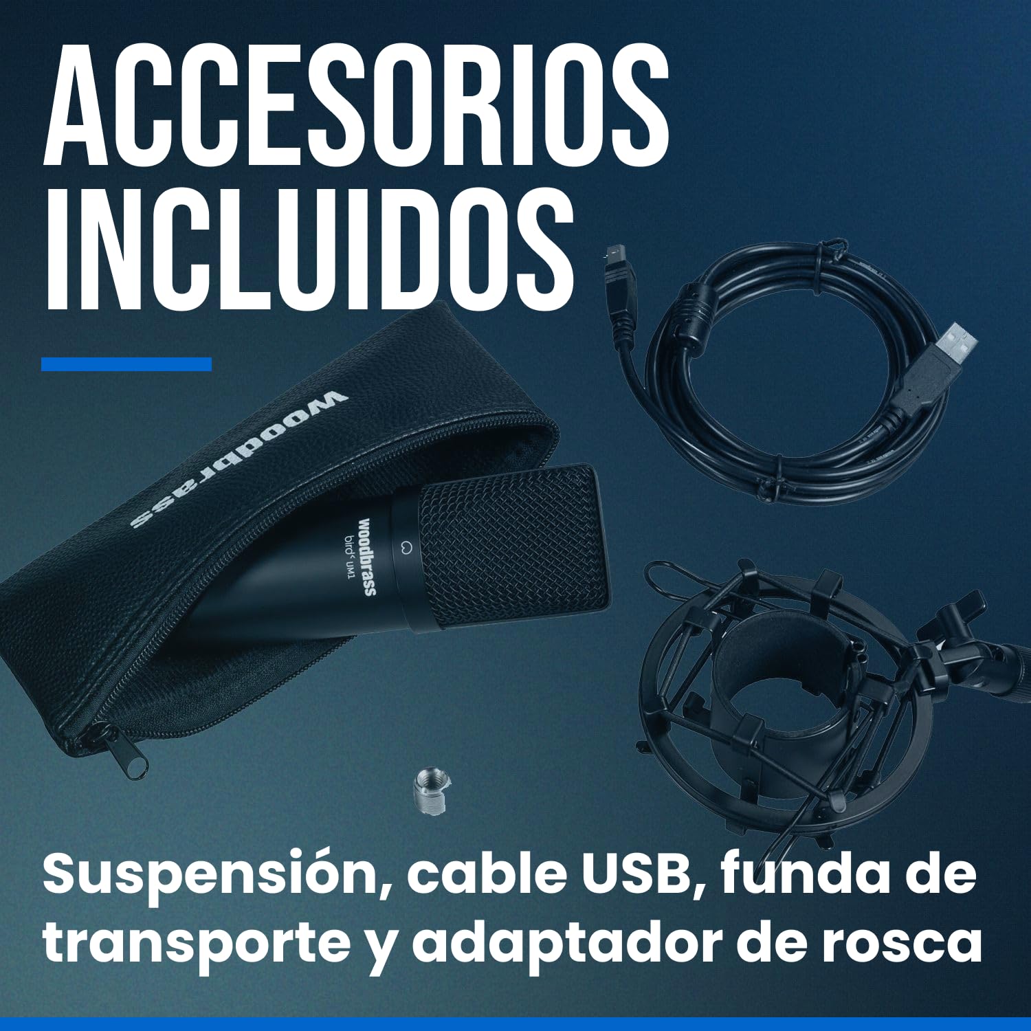 WOODBRASS Bird UM1 Podcast Pack Negro – Micrófono Cardioide USB con Condensador PC y Mac para Radiodifusión y Grabación, Streaming, Podcasting, Conferencia, Home Studio Mao, Voice Off