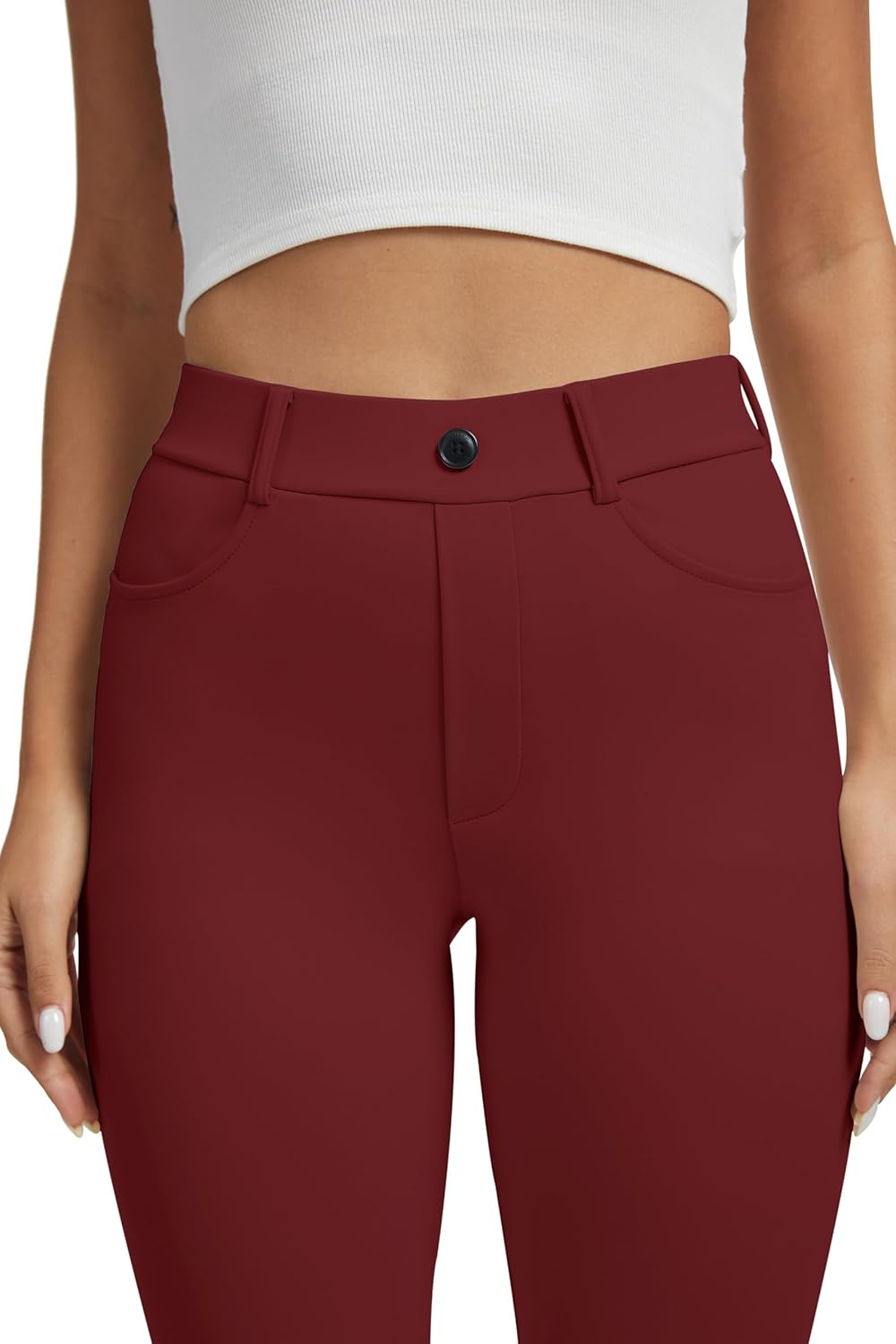 VIMPEP Women’s Fleece Lined Dress Pants Stretchy High Rise Straight Leg with Pockets Yoga Work for Cold Weather 1203 - Image 2